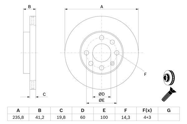 Disque de frein Bosch 0986479190 - boîte de 2 disques - ventilé intérieur - 4 trous - épaisseur 20 mm_0