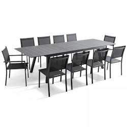 Oviala Business Ensemble table de jardin extensible et 10 chaises en aluminium gris - Oviala - gris aluminium 105294_0