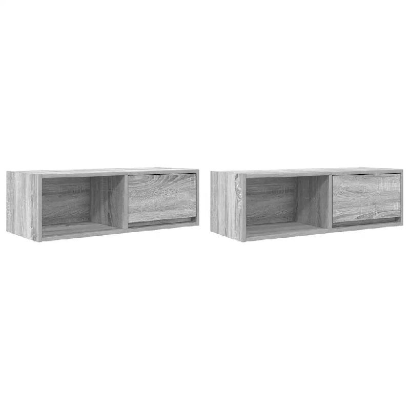 Helloshop26 - Lot de 2 meubles TV muraux contemporains compact 80 x 31 x 25,5 cm en bois d'ingénierie sonoma gris 02_0051654 - gris Bois massif 30002_0