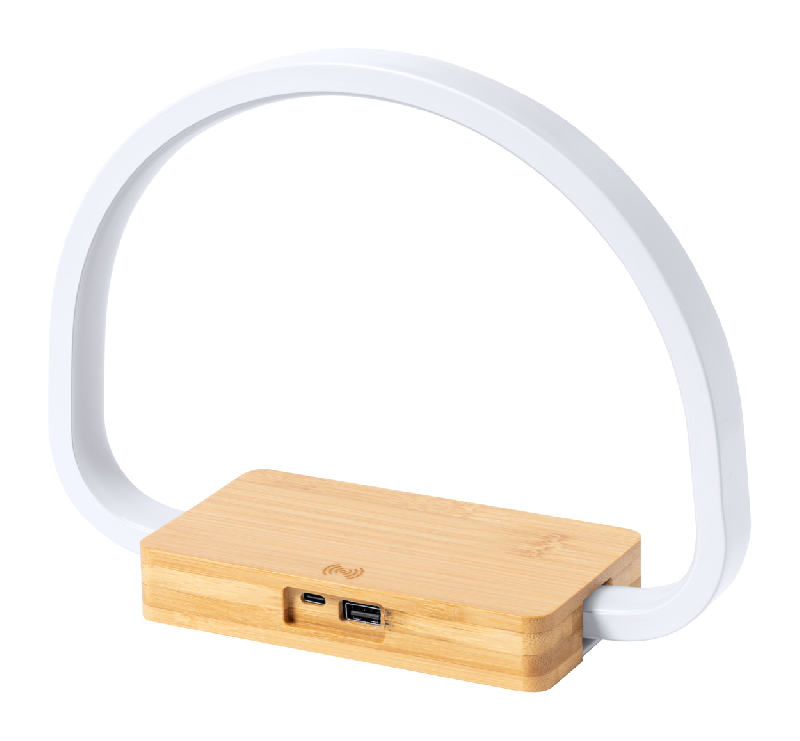 Lampe de bureau multifonctions en bambou - 25 LED - Luminosité réglable - Chargeur rapide sans fil 10W et port USB_0