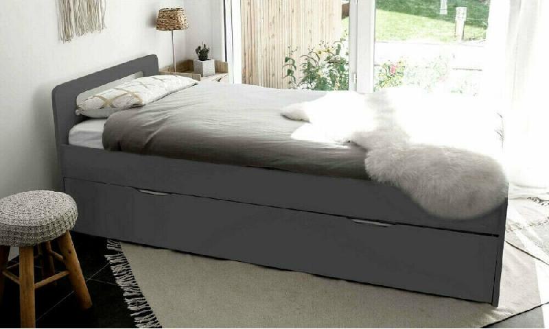 PACK LIT GIGOGNE LEMAND + 2 MATELAS  GRIS ANTHRACITE 90X190 CM/OPT:MATELAS FEEVAH HR