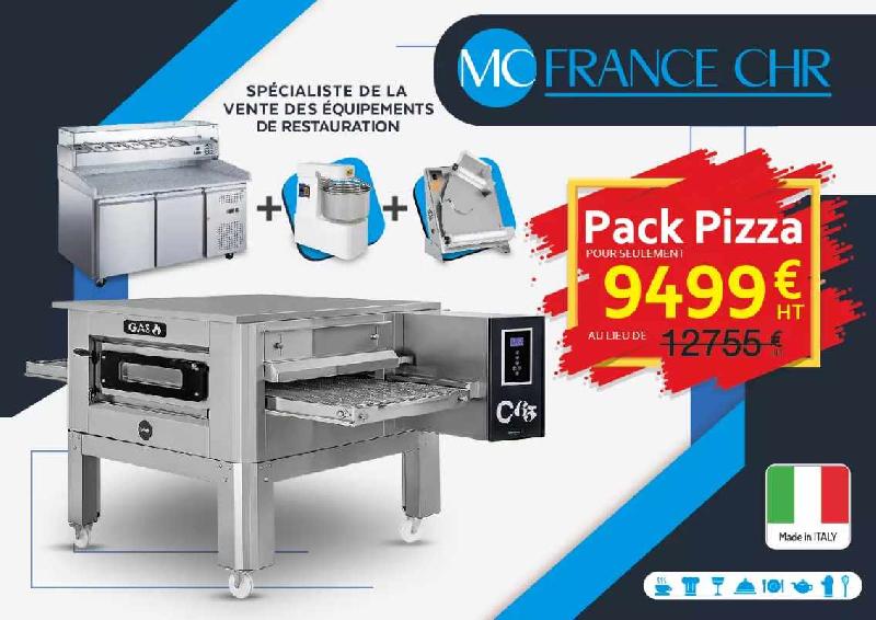 Pack pizza - Pétrin spirale 32L - Four convoyeur à pizza C 65 - Laminoir 30cm - Table de préparation 1500x800mm - Saladette GN 1/4_0