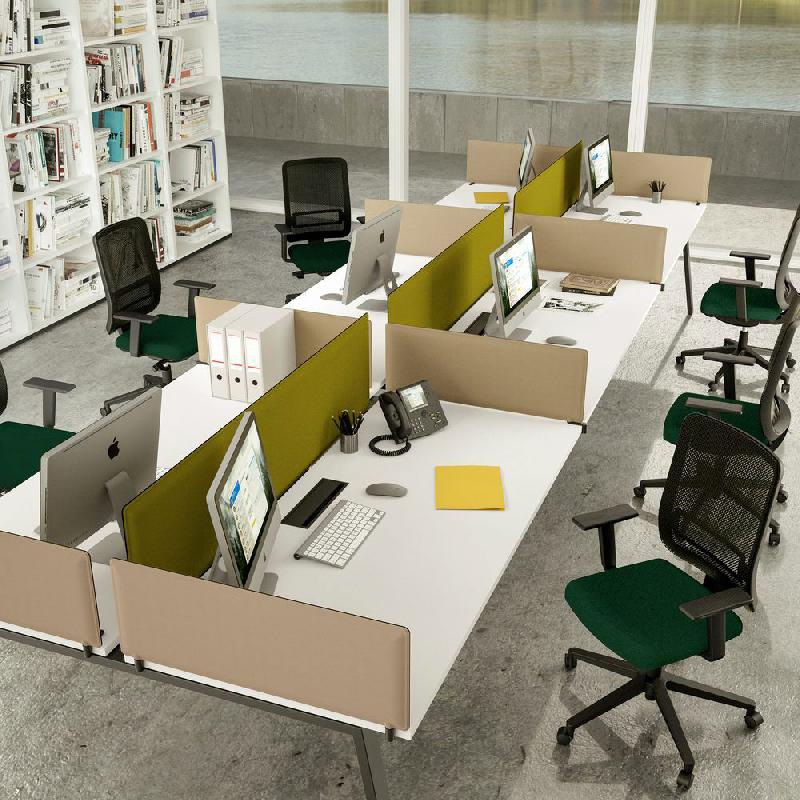 PANNEAU ECRAN FRONTAL ACOUSTIQUE MOODY POUR BUREAU BENCH - 400 X 1200 MM - TISSU VERT - FIXATIONS NOIRES