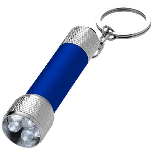 Porte-clés publicitaire avec lampe LED Draco - 5 LED, bouton marche/arrêt, aluminium, piles incluses_0