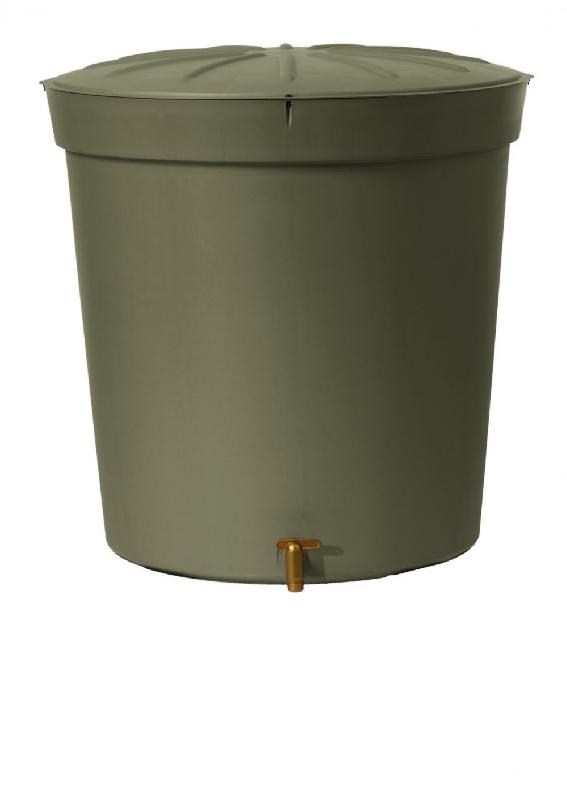 Récupérateur d'eau aérien GARANTIA - Cylindrique taupe - 300L avec couvercle et robinet PE_0