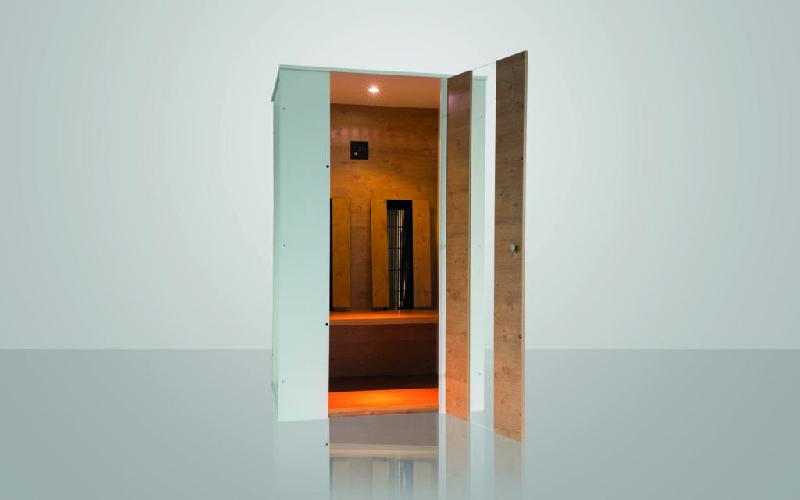 Sauna cabine infrarouge - Easy Fit 2 - design compact pour 2 personnes, 1880W, bois mélaminé gris, porte et dossiers façon chêne_0