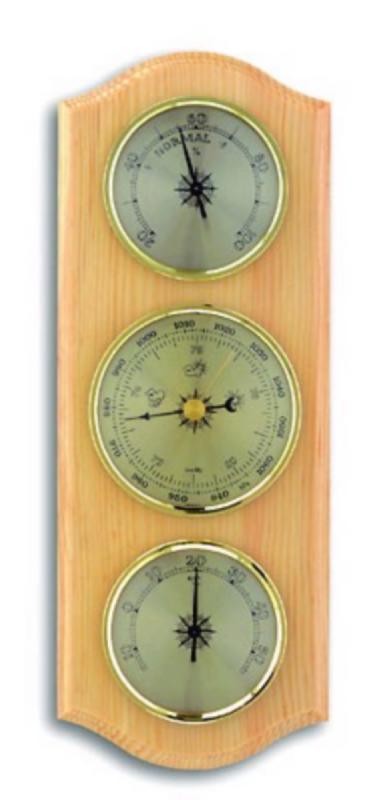 Station météo mécanique à aiguille - Placage pin massif #2011T - Caractéristiques techniques incluses_0