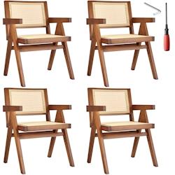 TecTake GmbH tectake 4 chaises de salle à manger cannage viennois et accoudoirs chêne foncé - 405900 - beige Bois massif 405900_0