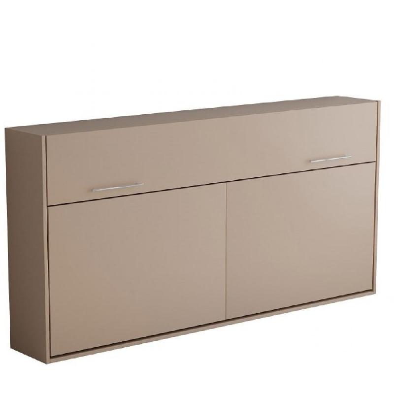 Armoire lit escamotable VERTIGO taupe mat - couchage quotidien 90 x 200 cm avec ouverture assistée_0