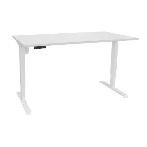 BUREAU ASSIS-DEBOUT ERGOSUP PREMIUM À MÉMOIRE DE POSITION PIED BLANC L 160 CM PLATEAU BLANC