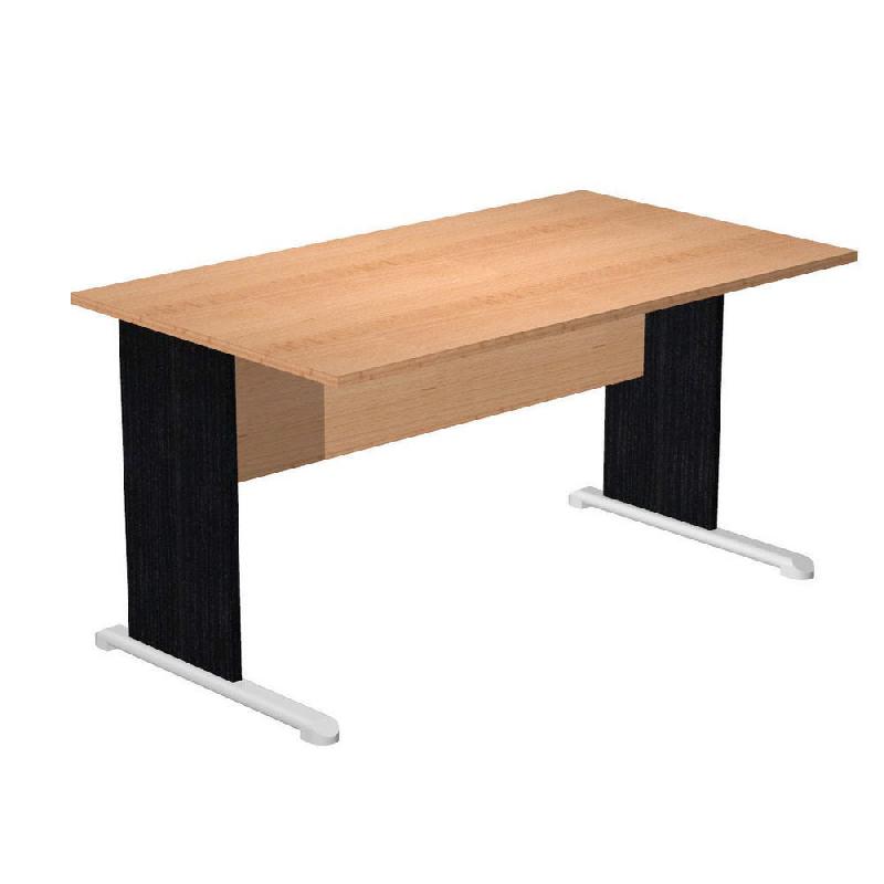 BUREAU DROIT PRONTO TENDANCE - L.160 X P.80 CM - PLATEAU HETRE - PIEDS L NOIR