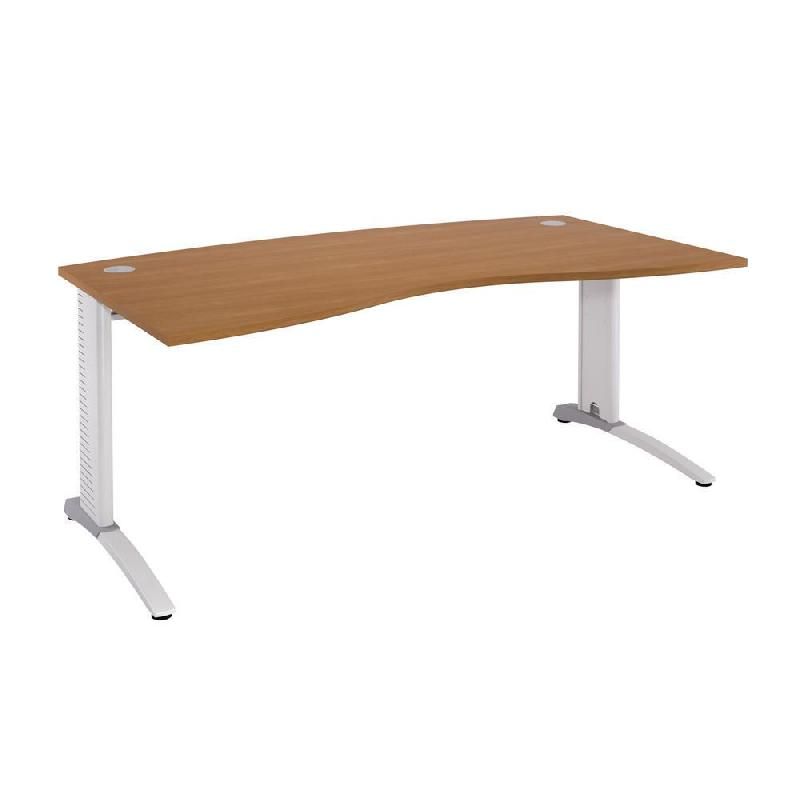 BUREAU  MANAGERCOURBE BIOSPACE 2 - L. 180 X P. 90 CM - PLATEAU 'MERISIER' - PIEDS L'BLANC' - EMBASES 'AVOCAT'.
