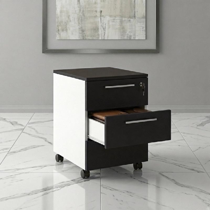 Caisson mobile 3 tiroirs blanc bicolore - Ofitres - Blanc pastel, Noir mat - L5886_0