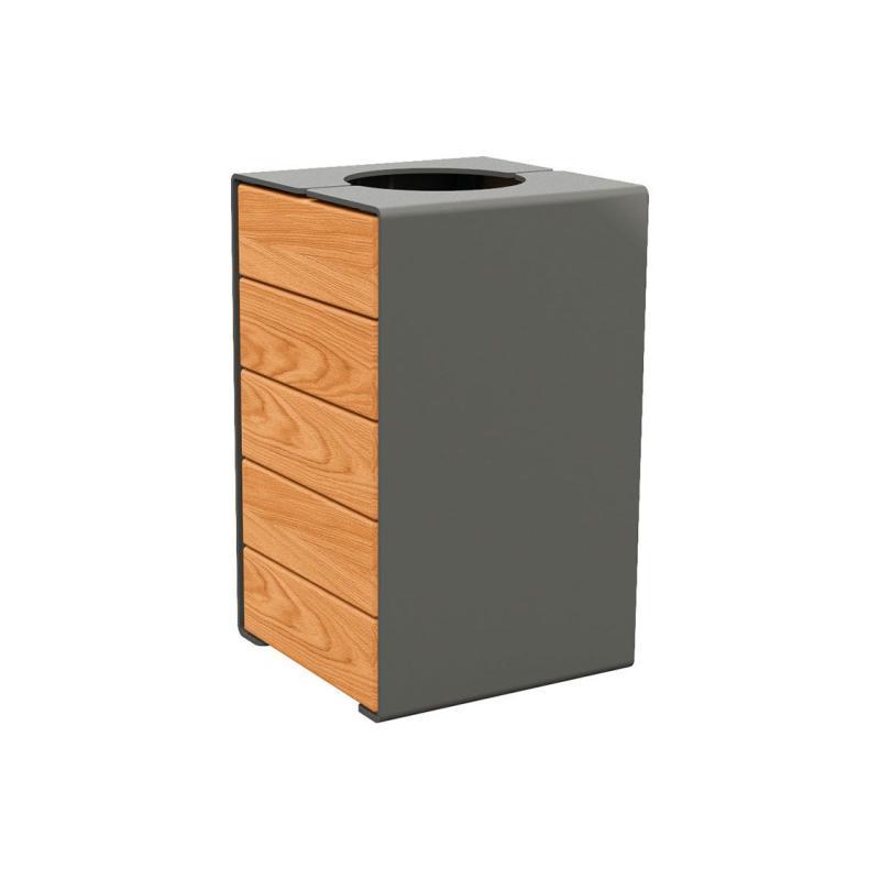 Corbeille KUB acier et bois - Design moderne pour espaces extérieurs - 2 dimensions disponibles_0