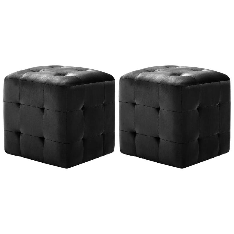 Décoshop26 - Lot de 2 poufs repose-pied tabouret capitonné 30 x 30 x 30 cm tissu velours noir DEC029939 - 3000257643880_0