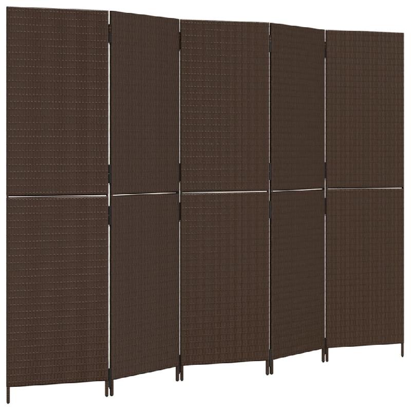 Décoshop26 - Paravent séparateur de pièce cloison 5 panneaux en résine tressée et acier marron DEC031008 - marron 3000258238931_0