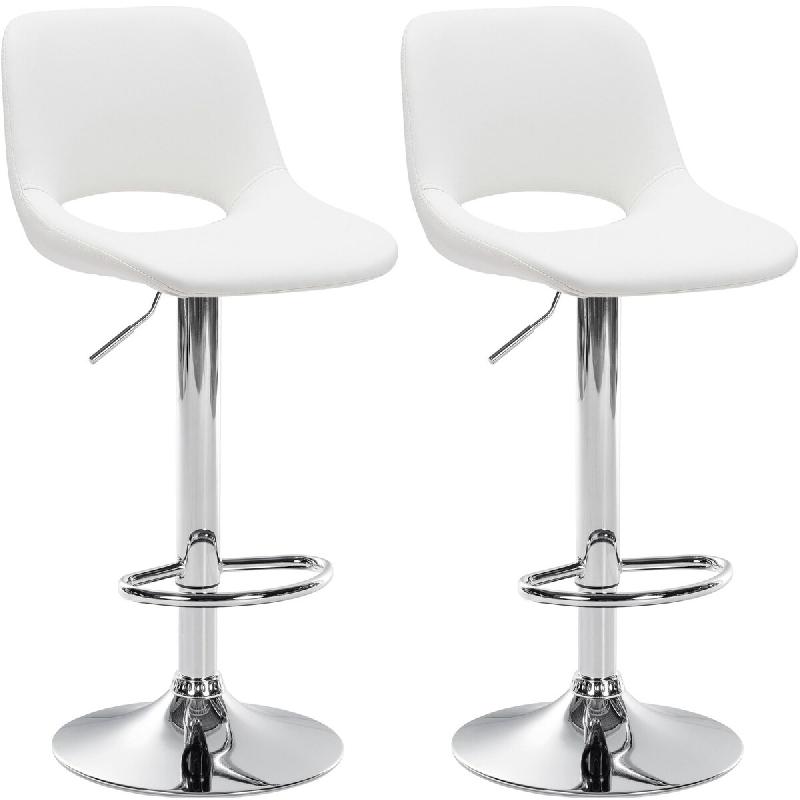 Décoshop26 - Tabourets de bar chaises haute x2 avec repose-pieds en PVC blanc piètement métallique chromé 10_0004060 - blanc métal 3000251912326_0