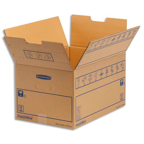 Fellowes Caisse de déménagement SmoothMove - C-flute standard 39L - Carton ondulé très résistant - 100% recyclable - Poignées et zone d'étiquetage_0