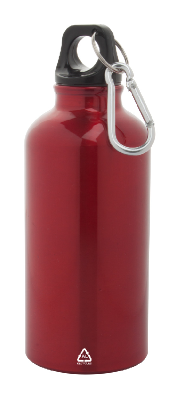 Gourde en aluminium recyclé - 400 ml - avec mousqueton - couleur rouge_0