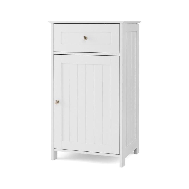 Helloshop26 - Armoire de rangement salle de bain 43 x 34 x 77 cm avec tiroir et étagère réglable design moderne en MDF blanc 20_0012758 - 300022739_0