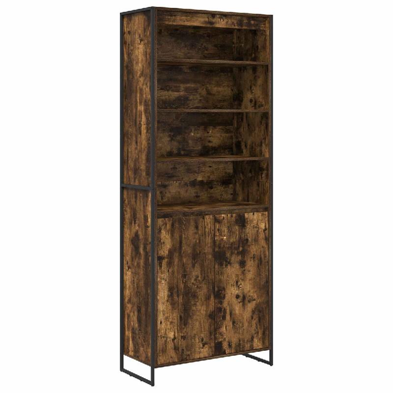 Helloshop26 - Lot de 2 armoires hautes rectangulaires modernes 79 x 36 x 200 cm avec porte durable en bois d'ingénierie chêne fumé 02_0056105 - Boi_0