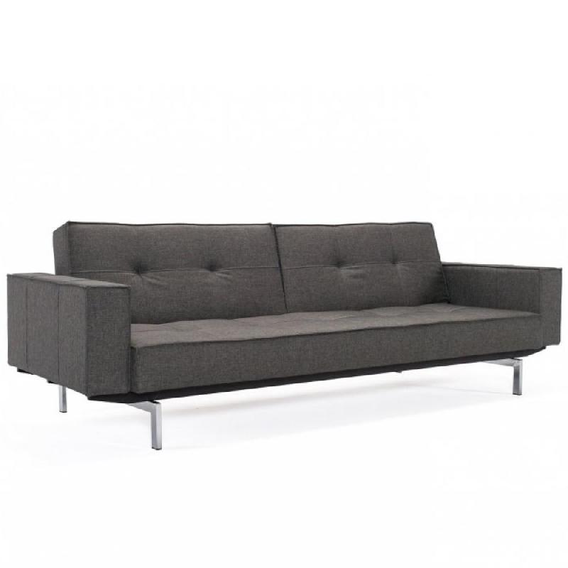 Innovation Living - Canapé Splitback pieds chromés avec accoudoirs - Convertible lit 115x210 cm - Tissu Flashtex Dark Grey_0