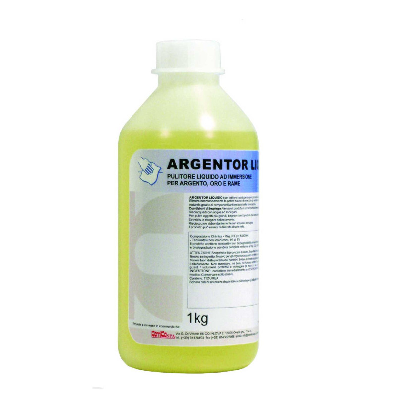 Kemika argentor liquido nettoyant rapide liquide a immersion pour objet en argent, or et cuivre flacon de 1kg_0