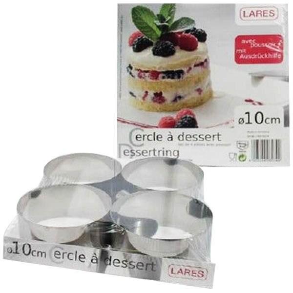 LARES 4 cercles à dessert diam.10cm + poussoir 6074 - argenté 4003244060744_0