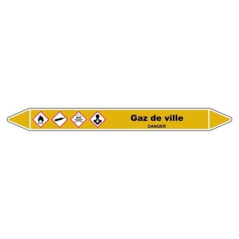 LOT DE 5 - MARQUEUR TUYAUTERIE - GAZ DE VILLE - VINYLE LAMINÉ- NFX 08-105 450 X 52 MM