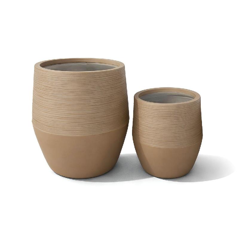 Now's Home - Set de 2 pots ronds bas en fibre d'argile terre cuite ht35/49cm comporta - 3256390254098_0