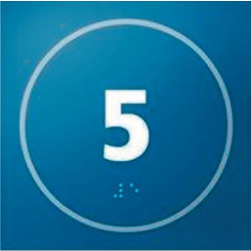PANNEAU PORTE NUMÉRO 5 EN RELIEF ET EN BRAILLE BLEU