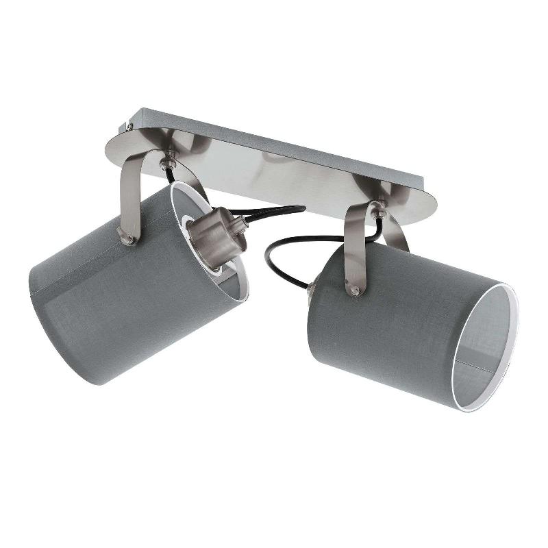 EGLO PLAFONNIER VILLABATE AVEC 2 ABAT-JOUR TISSU GRIS