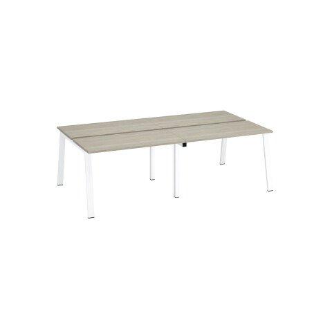 PÔLE DE 4 BUREAUX ECLA CHÊNE GRIS L 120 X P 60 CM PIÈTEMENT MÉTAL FINITION BLANC
