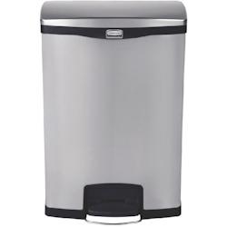 Poubelle à pédale inox Slim Jim Step-On Rubbermaid 90L - profil mince, couvercle silencieux, certification TÜV_0