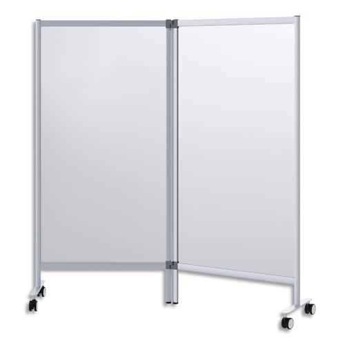 Paperflow - Cloison de protection mobile double cadre aluminium - Panneau PMMA 3 mm - L120 x H180 x P39 cm_0