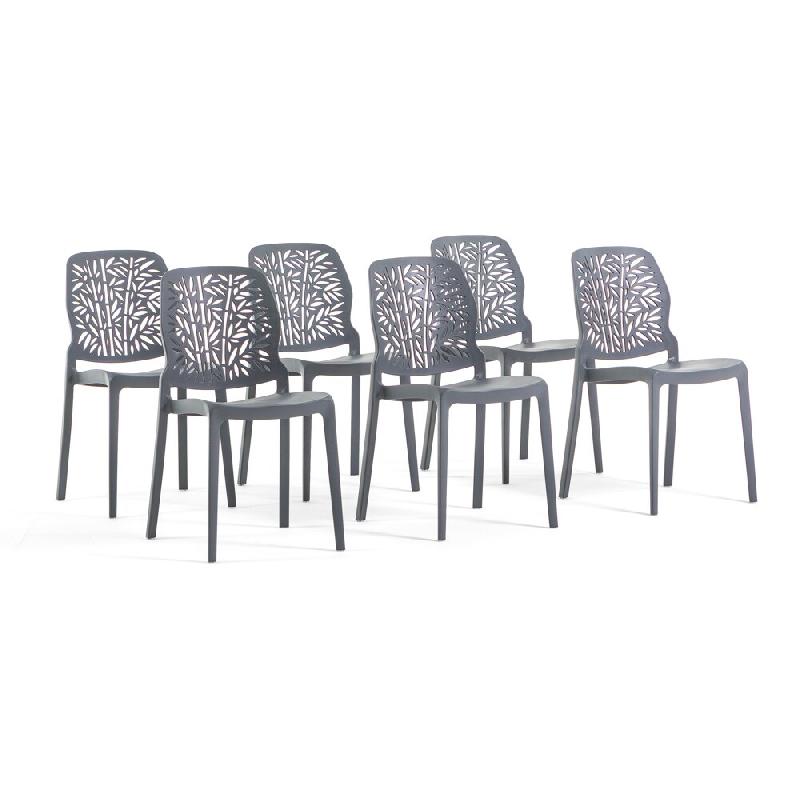 RATTATAN Lot de 6 chaises empilables en polypropylène, dossier ajouré et pieds antidérapants, pour salle à manger, jardin, bars et restaurants –_0