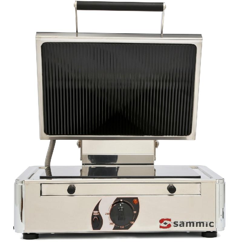 Sammic GV-6LA Vetrogrill : plaque vitrocéramique 3000 W, 230V 50-60Hz, fond lisse/supérieur cannelé, thermostat jusqu'à 250°C, prise EU - inox 5130366_0