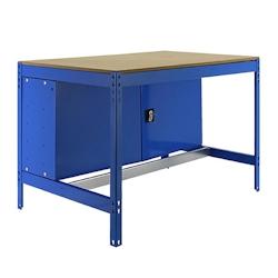 SimonRack Banque de travail sans vis avec étagères en bois et armoire SIMONWORK BT0 CABINET. Couleur BLEU/BOIS 842x910x610 mm - bleu métal 84351049_0