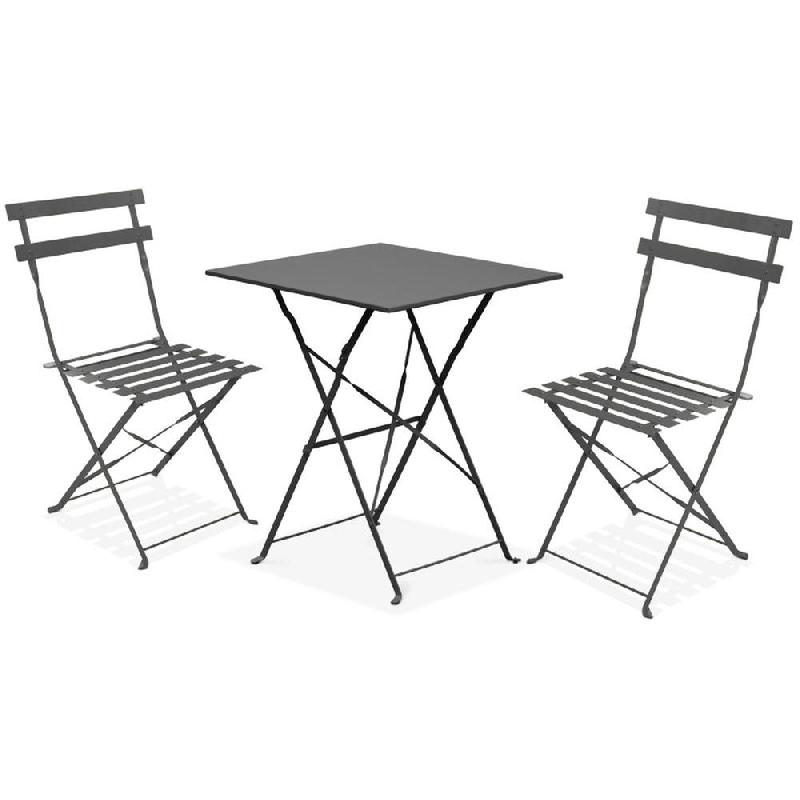 Table et chaises restaurant, table 60x60cm et 2 chaises pliantes Rome anthracite_0