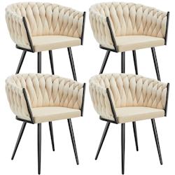 Tectake Lot 4 chaises de salle à manger en velours design noué sables - 405531 - beige 405531_0