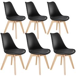 Tectake Ensemble de 6 chaises de salle à manger rembourrées ergonomiques noir -403817 - noir plastique polypropylène 403817_0