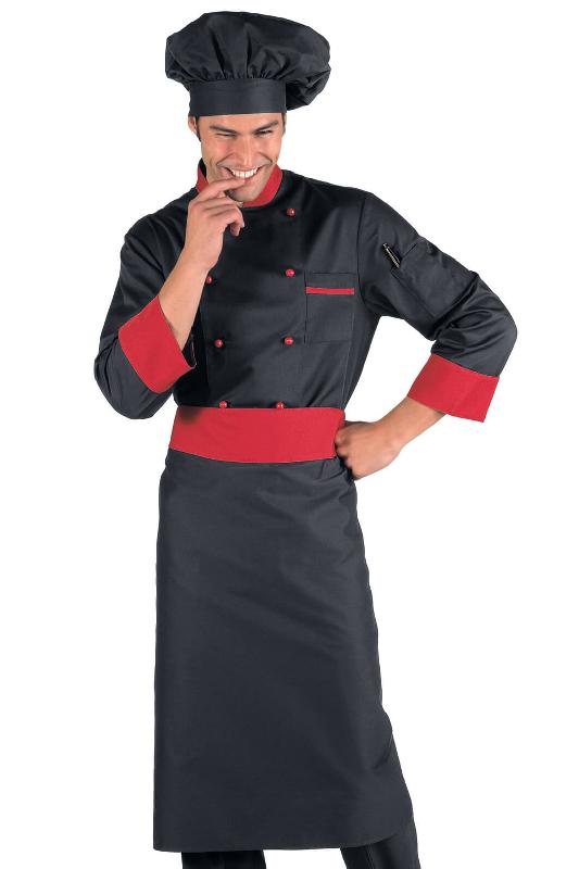 VESTE CHEF CUISINIER NOIR ET ROUGE