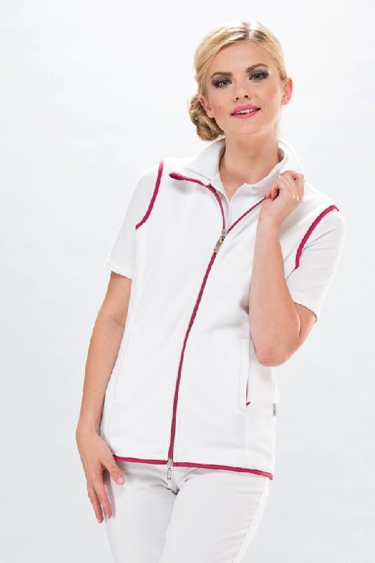 VESTE POLAIRE INFIRMIÈRE SANS MANCHE BLANC ET ROSE