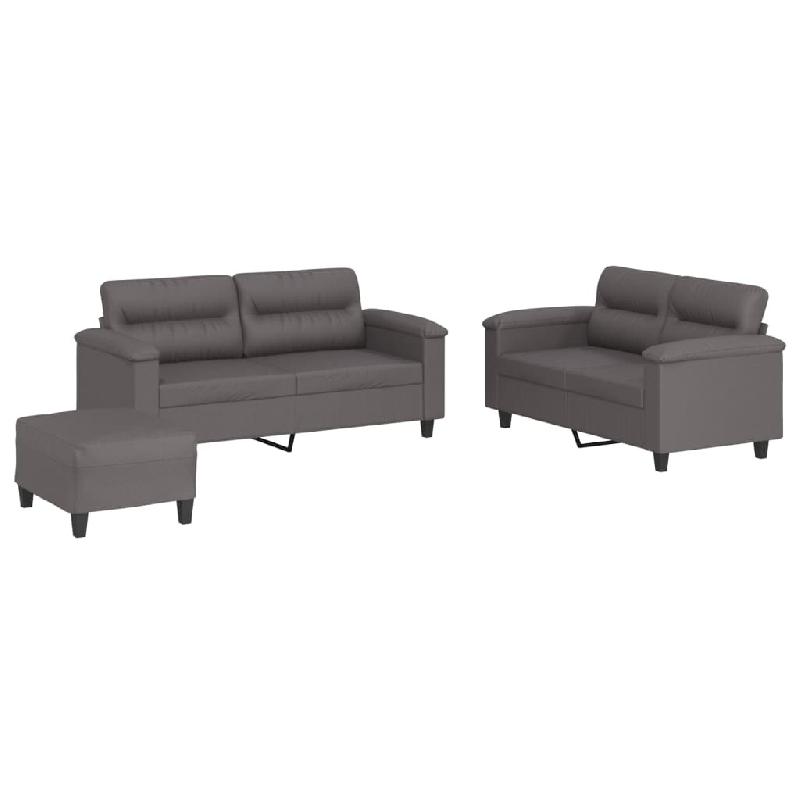 VidaXL Ensemble de canapés 3 pcs avec coussins Gris Similicuir Modèle Vermontis - 3202369_0