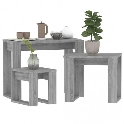 VidaXL Tables gigognes 3 pcs Sonoma gris Bois d'ingénierie Modèle Terrasse Vent Marin Prime - 815223XL_0
