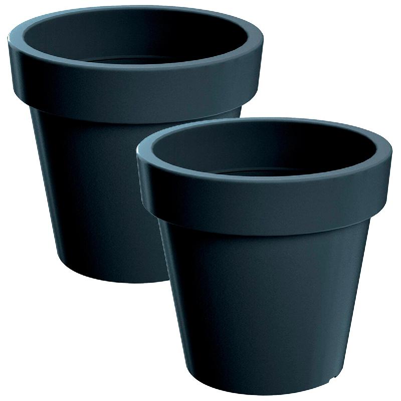 WellHome - Lot de 2 pots 6,7 L LOFLY Ø24,5 cm chacun, coloris anthracite - gris plastique PK4243_0