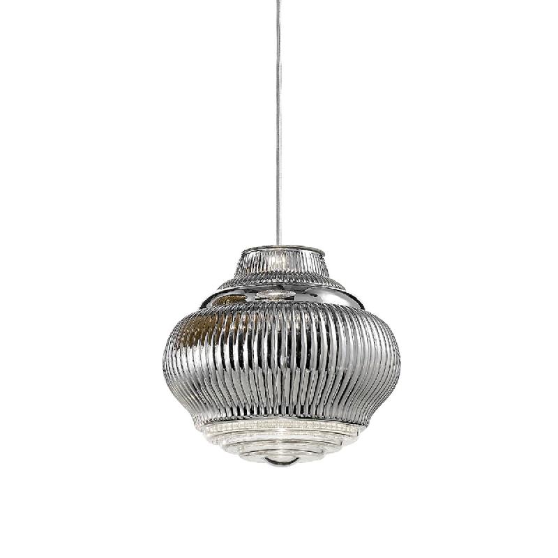 Zafferano Bonnie Suspension en verre soufflé Argent finition en relief rigadin diamètre 27,5 cm hauteur 313 cm avec structure en métal verni - arge_0