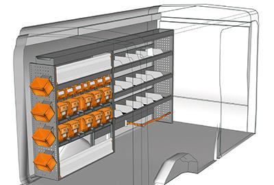 Aménagement métallique côté gauche pour Ford Transit L3H2 - Kit meuble avec modules et bacs de rangement_0