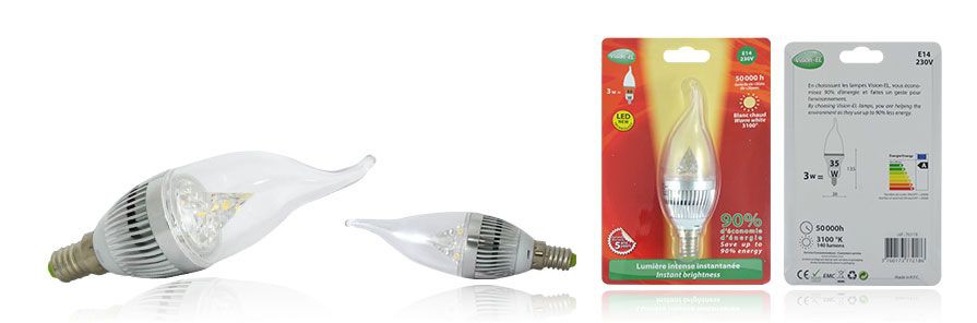 AMPOULE LED E14 3W  3000°K TORSADÉE VISION-EL 7611B