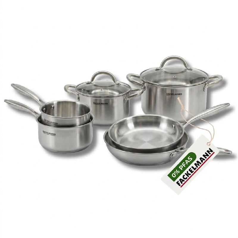 Batterie de cuisine avec 2 poêles 20/26 cm 2 casseroles 14/18 cm et 2 faitouts 20/24 cm sans PFAS Fackelmann Vita3 - gris Acier inoxydable 18/10 3176_0